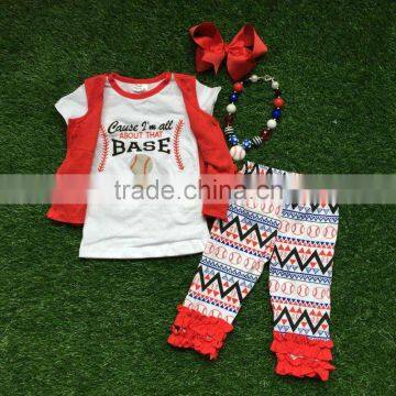 Kids Baseball Season Popular Baseball Style 3 Pieces Short Sleeve Clothes Cause I am All About That Base Outfit With Accessories photo-2