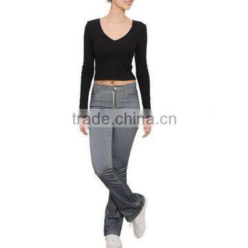 Blank Long Sleeve Tshirts Lady Crop Top Style t Shirt for Women photo-3