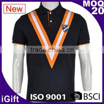 Men's Strip Polo T shirt with Contrast Color Black Orange