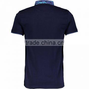 Male's Navy Pure Cotton Slim Fitted Polo Shirt With Patterned Collar photo-2