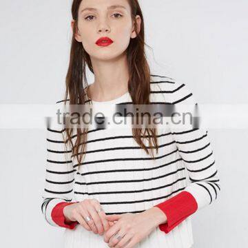 Ladies Black and White Striped Computer Knitted Striped Sweater With Hihg Quality photo-3