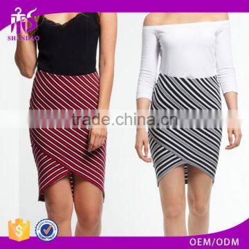 2017 Summer Latest Design Shandao Factory Women New Sexy Bodycon Wrap High Waist Striped Cotton Skirts Wholesale