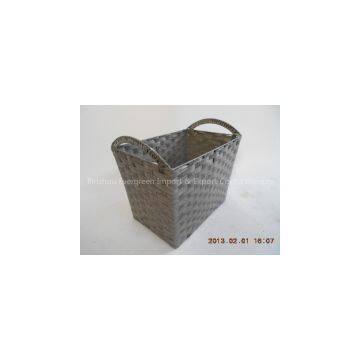 Hand woven paper rope storage basket with handle