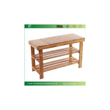 Factory Natural Bamboo Shoe Bench 2-Tier Shoe Storage Racks Shelf Organizer