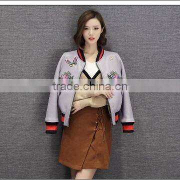 Grey embroidered baseball stitching clothes leather jacket popular casual style