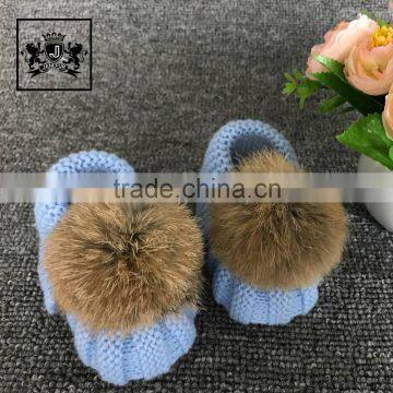 New Arrival Winter Buy Booties Handmade Shoe Baby Toddler Shoes With Rabbit Fur Ball