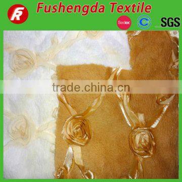 100%polyester ribbon rose embroidery plush fabric