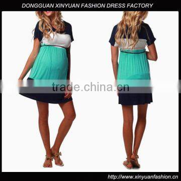 Belted Maternity Color Block Dress XYD2845