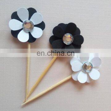 Lucky Black & White Flower Cupcake Toppers Birthday Wedding Decorations