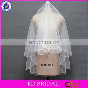 2017 Wholesale New Item High Quality Soft Tulle Beaded Trim Short Bridal Veil