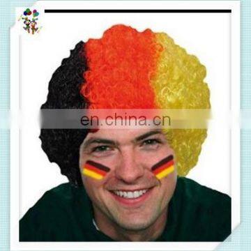 Germany Patriotic Black Red Yellow Cheap Afro Synthetic Football Fan Wigs HPC-0030