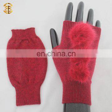 Wholesale Winter Fingerless Adults Knitted Mittens with Fur Ball