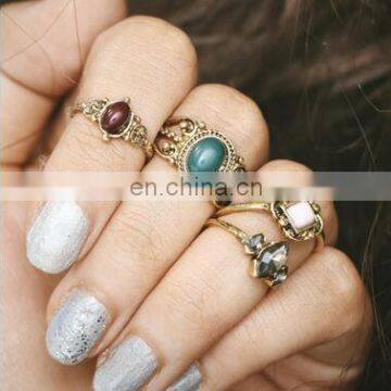 4pcs/set Retro Jewelry Carved Gemstone Finger Knuckle Rings Sets