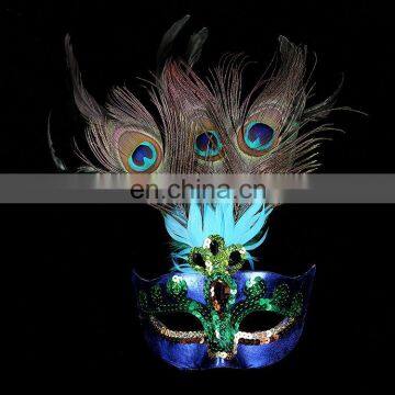 Wholesale peacock feather party mask / masquerade party performer princess glitter eye mask