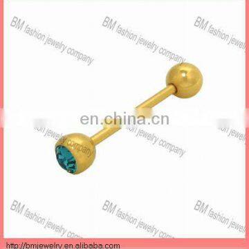 Gold Plated Crystal Tongue Barbell Ring Piercing Jewelry