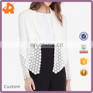 2017 wholesale white Lapel long sleeve stitching slim cardigan floral lace women jacket for elegant ladies