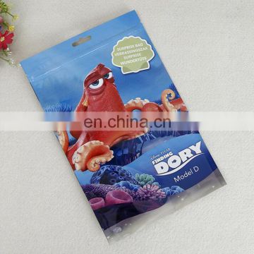 factory manufacture customized colorful printing durable plastic zipper stand up bag for sea food with hang hole