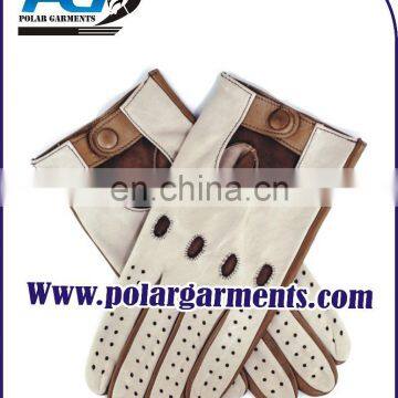 Leather driving gloves in cream and brown