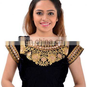 Designer Embroidered Mirror Work Black Velvet Blouse for women