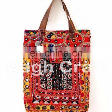 Handmade genuine leather tote Handbag- Indian Vintage Banjara Leather tote Bag- Tribal Banjara Boho Leather Bag