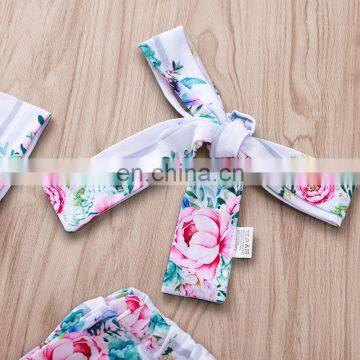 2019 Summer "isn't She Lovely" Letter Print Girls Cotton Tshirt & Kids Floral Striped pp Pants & Headband 3pc Set photo-6