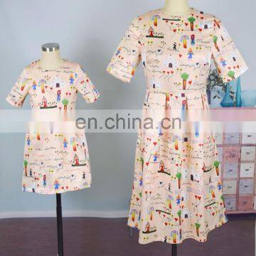 2019 summer Printed Round Neck Short Sleeves Dress Long Women Mommy And Me Dress (this link for girls,1-8years)