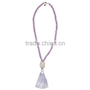 custom crystal druzy necklace purple beads necklace with tassel