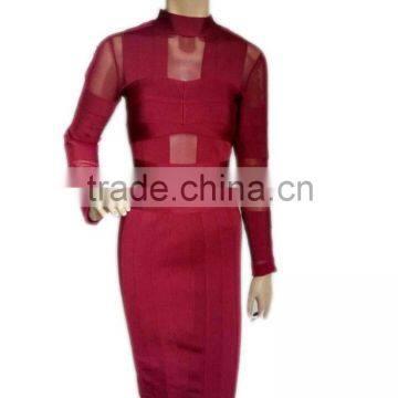 Summer dress Jenny Fashion 2016 new luury sey bodycon red long sleeve mesh women evening party bandage Dress Bandage Bodycon Wom