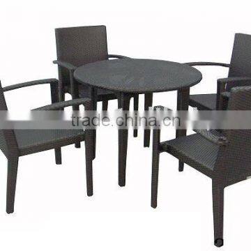 TF1021 Rattan Dining Set, wicker round table with stackable outdoor chairs