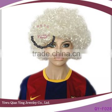 cheap white short curly synthetic big afro fan wigs