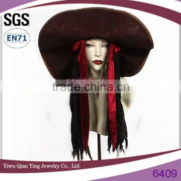 fashion long brown pirate Captain jack style hat with hair wigs attachmed