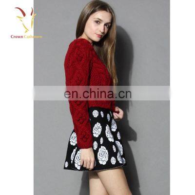 Fashion Red Chunky Sweater Women Cable Knit Pullover Sweater for Ladies photo-2