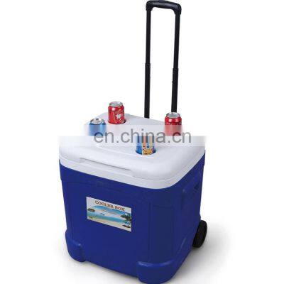 55L Travel Food Insulated Cooling Box Stand Ice Chest Cooler on Wheels