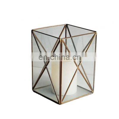 Glass Copper Square Glass Candle Holder Geometric Terrarium Decorating Candle Holder