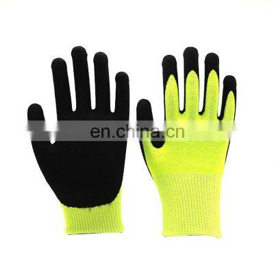 HPPE cut resistant latex crinkle palm coated gloves with excellent grip CE EN388 cut level 5