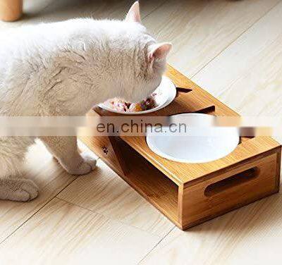 Bamboo Pet Bowl Elevated Dog Cat Food and Water Bowls Stand Feeder Poultry Feeder photo-2