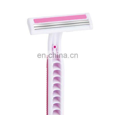 Female Twin Blades Hair Razor Sweden Blade Safety Bikini Razor With Lubricant Strip Pink Rubber Handle Razor Stick CM2-01R