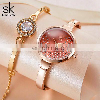 SHENGKE Feminine  Dazzling Wrist Watches Classic Three Stitches Quartz Watch For Girlfriend Bracelet Watch Reloj Para Mujer