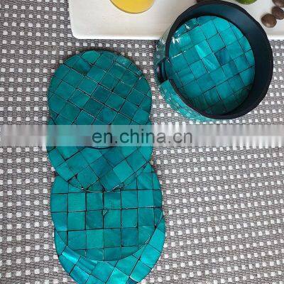 Round Blue Pearl Coaster, Turquoise Ocean Coasters Custom Design Drink Cup Coaster Set For Table Decor Wholesale photo-3