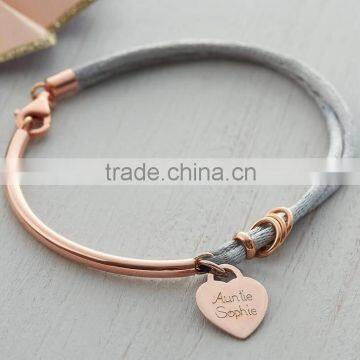 New Design Women's Personalised Silk And Rose Gold Charm Bangle