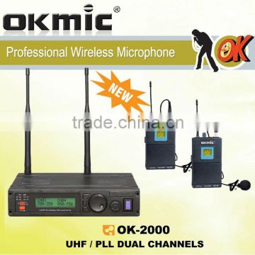 OK-2000 Dual Channels/UHF PLL 32/99 channels,True Diversity Recever, Wireless microphone