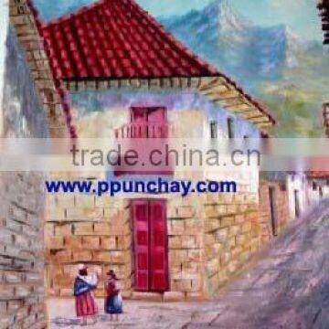 Art Oil Painting "Cuzco City" 19x15" Peru