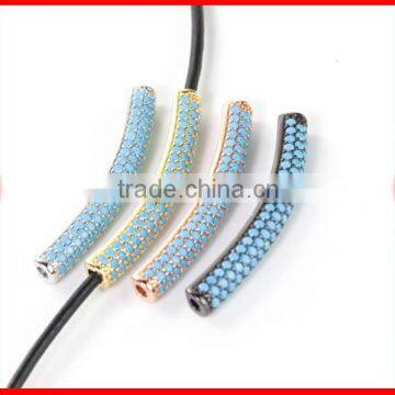 Sterling Silver Micro Pave Turquoise Long Bar Black Leather Choker Necklace