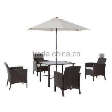 6 Piece Outdoor Patio Rattan Wicker Table, Chair and Umbrella Set