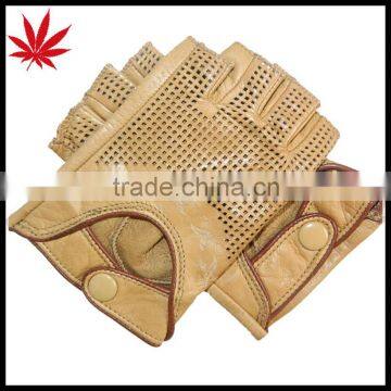 1/2 Finger classic beige Driving Leather Gloves nade from finest leather unlined