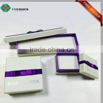 Cardboard Fashion Jewelry Box with bowknot and gold logo customized