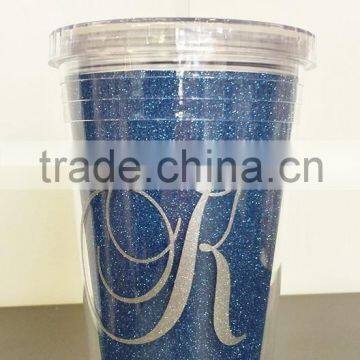 16oz plastic DIY tumbler with lid and straw