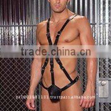 Black leather mens harness