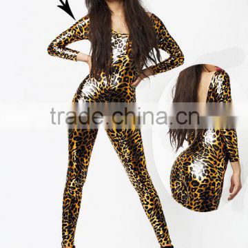 sexy www xxxl com photos gold metallic leopard print leather pvc latex rubber full body costume catsuit/zentai suits fetish