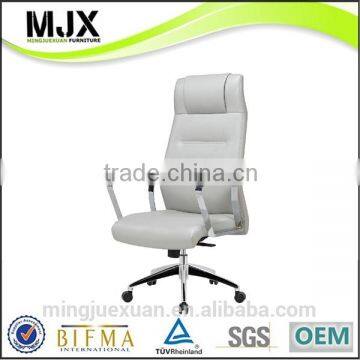 black leather office chair with stainless steel armrest